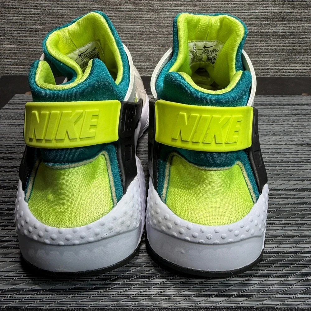 Nike Sneakers Kids 7Y White Teal Volt Air Huarache 654275-045 Heel Strap Sporty